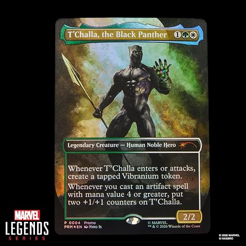 Marvel Legends Series, Marvel Super Heroes y Magic: The Gathering, Pantera Negra, Figura de 15 cm con Carta Exclusiva Metalizada de colección para el Juego