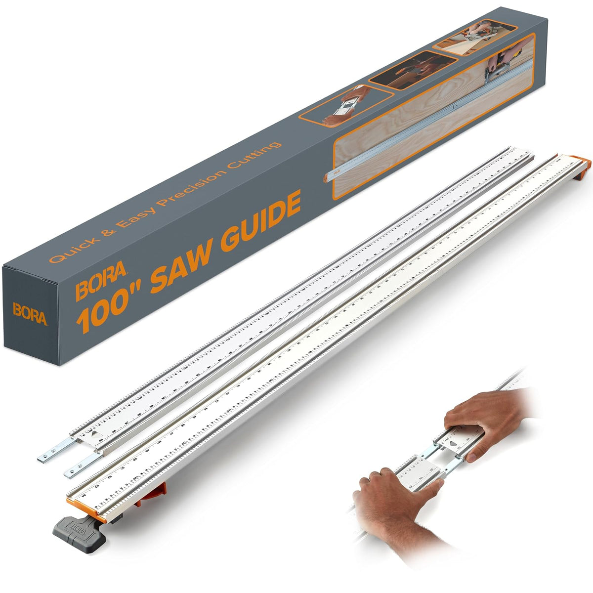 Borde de abrazadera Bora de 100 pulgadas NGX | Guía de corte recto para sierras circulares | borde de abrazadera de 50 pulgadas y extensión de 50 pulgadas para longitud de corte de 100 pulgadas | 544100