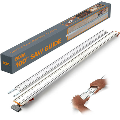 Borde de abrazadera Bora de 100 pulgadas NGX | Guía de corte recto para sierras circulares | borde de abrazadera de 50 pulgadas y extensión de 50 pulgadas para longitud de corte de 100 pulgadas | 544100