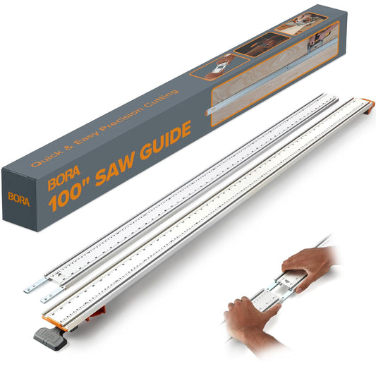 Borde de abrazadera Bora de 100 pulgadas NGX | Guía de corte recto para sierras circulares | borde de abrazadera de 50 pulgadas y extensión de 50 pulgadas para longitud de corte de 100 pulgadas | 544100
