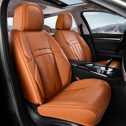 Coverado - Funda para Asiento de Coche, Funda para Asiento Delantero de Coche, Piel Premium, Ajuste Universal, Impermeable, cojín Antideslizante para la mayoría de los Coches, Color Rojo - Marrón - Par frontal