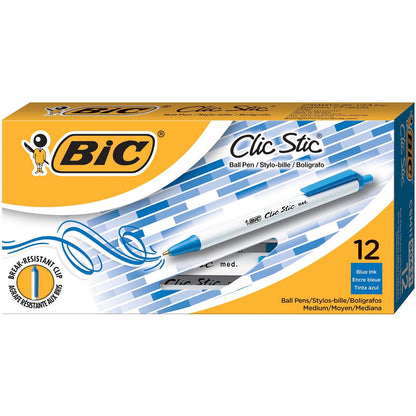 Bic Clic Stic bolígrafo retráctil de, medio punto (1,0 mm), 12-conteo