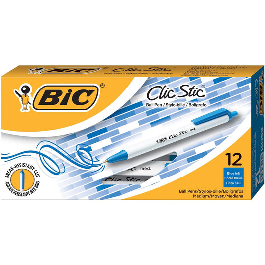 Bic Clic Stic bolígrafo retráctil de, medio punto (1,0 mm), 12-conteo