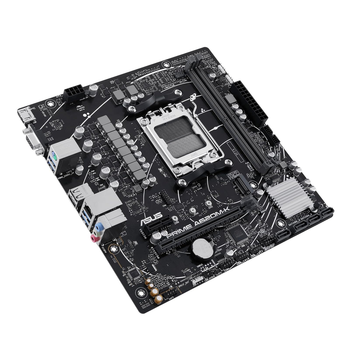 ASUS Prime A620M-K Tarjeta Madre AMD para armar tu PC de Trabajo y Estudio | mATX, AMD AM5 (Ryzen 9000/7000), DDR5 hasta 7200+ (OC) EXPO, PCIe 4.0 x16, ranura M.2 (PCIe 4.0), LAN Gigabit, 4x SATA
