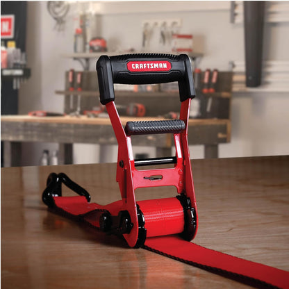 Craftsman CMXAZBS10000J Correa de Amarre de carraca de 2 x 27 pies con Doble Gancho en J – Pesado/Industrial (Resistencia a la Rotura de 10 Libras)