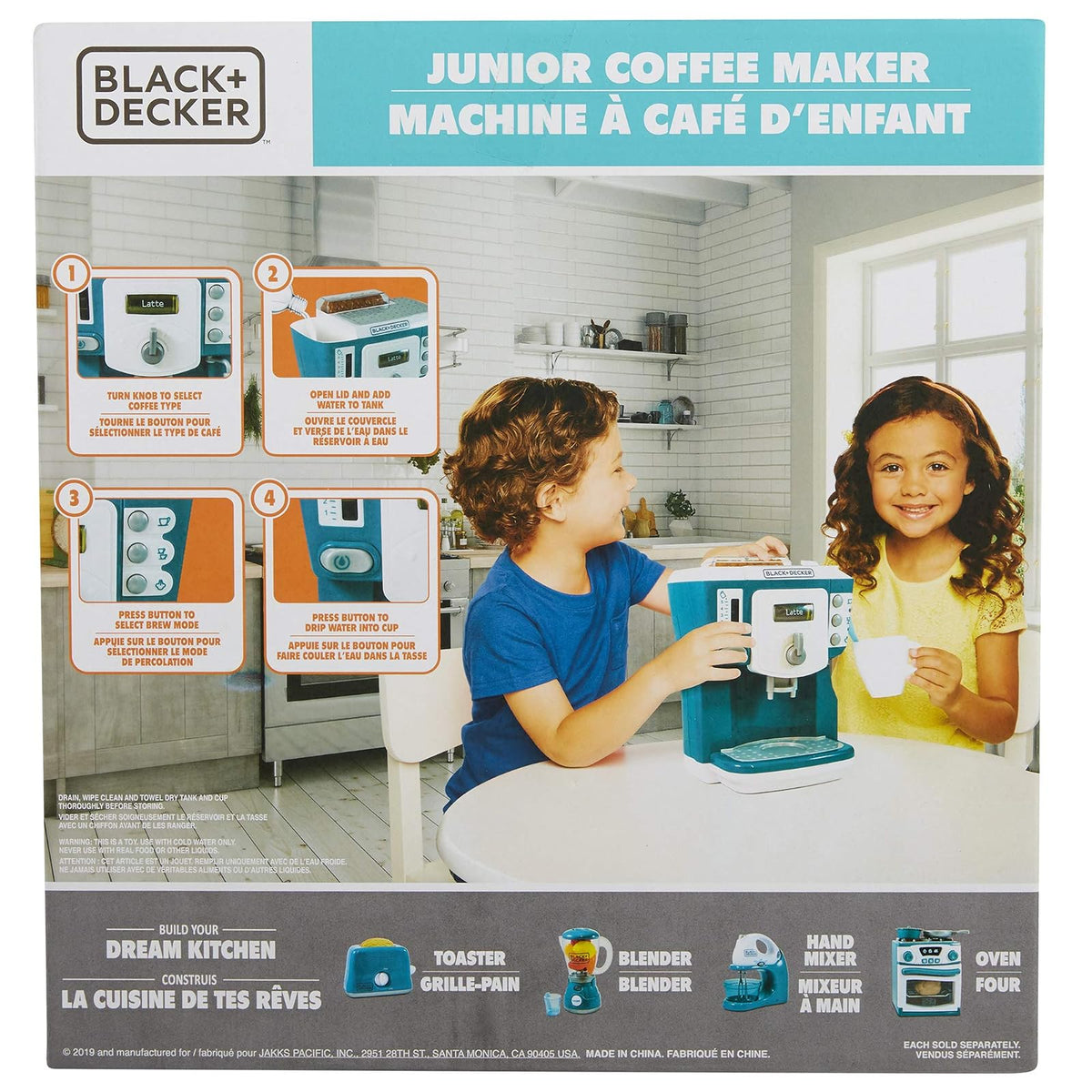 BLACK+DECKER Junior Coffee Maker Role Play Pretend Kitchen Appliance for Kids with Realistic Action, Light and Sound - Plus Toy Coffee Mug for Imaginary Brewing Fun