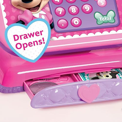 Just Play - MINNIE Disney Junior Mouse Bowtique Caja registradora con Sonidos, Juego de Disfraces y simulación