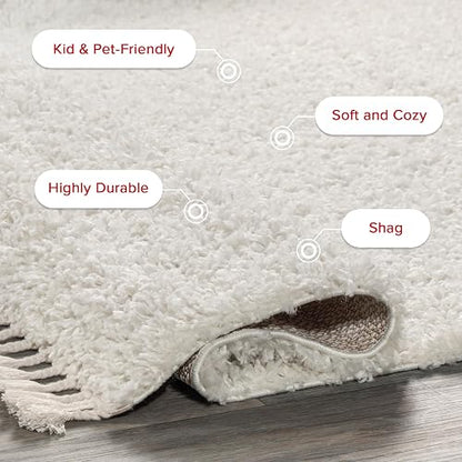 nuLOOM Neva - Alfombra Moderna con borlas, 2 x 3, Color Marfil | Nuloom Neva - Alfombra sólida de 2 x 3 pies, para sala de estar, recámara, comedor, guardería, entrada, color marfil