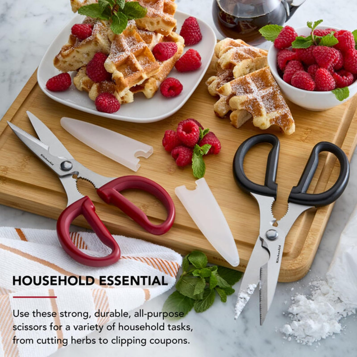 KitchenAid - Tijeras de cocina - Tijeras domésticas - Asas antideslizantes - Tijeras afiladas - Acero inoxidable - Plástico - Gris