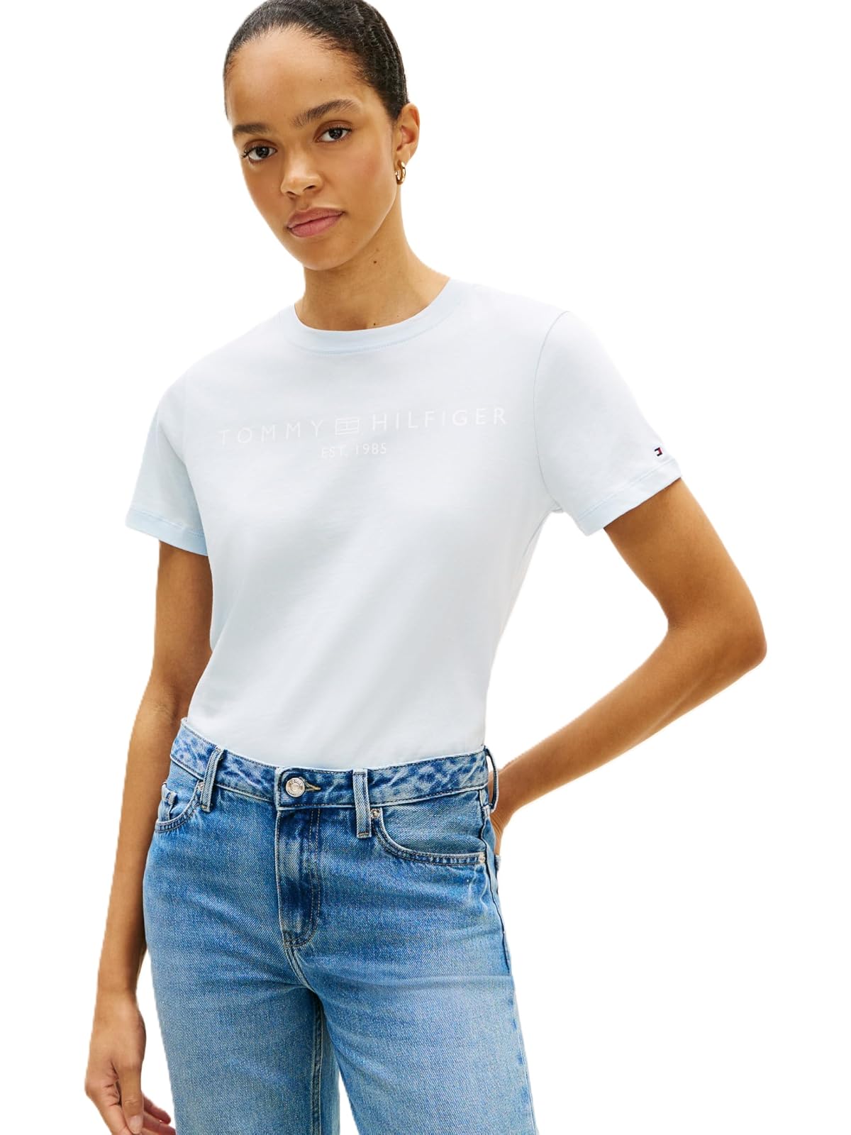 Tommy Hilfiger Playera de Manga Corta Mujer | Azul, XS, algodón, cuello redondo