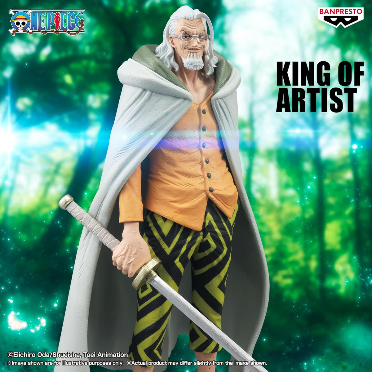 Banpresto - Silvers Rayleigh, King of Artist, One Piece, 23 cm (9.1") | Espada incluida, capa blanca, pose de combate, licencia oficial Bandai Namco, para coleccionistas adultos, acabado premium