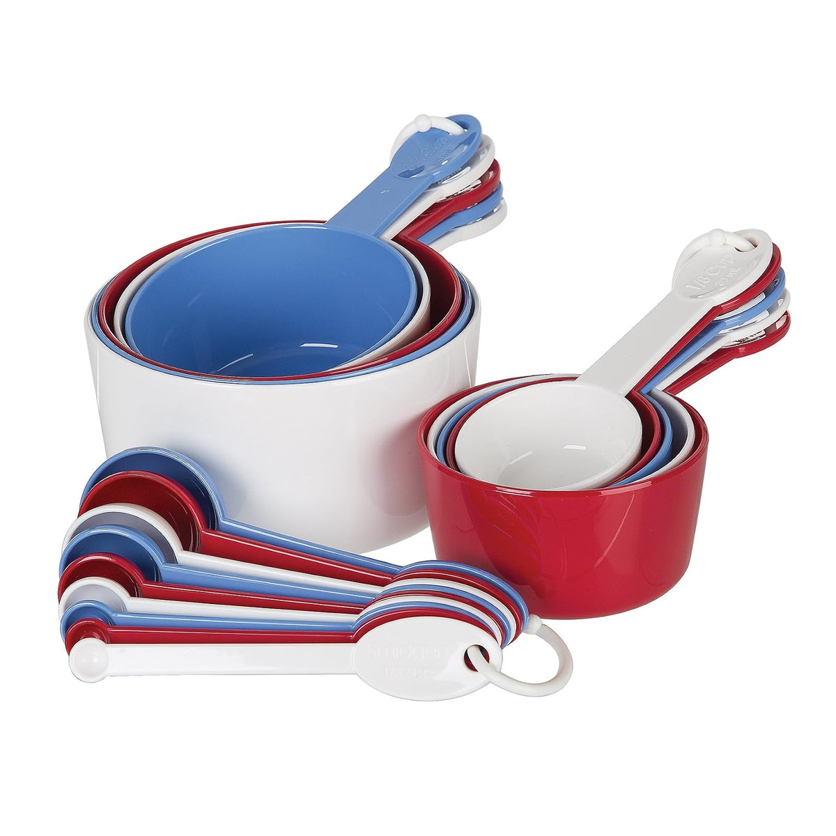 prepworks from Progressive International - Juego de 19 utensilios, 9 cucharas y 10 tazas medidoras, rojo/blanco/azul