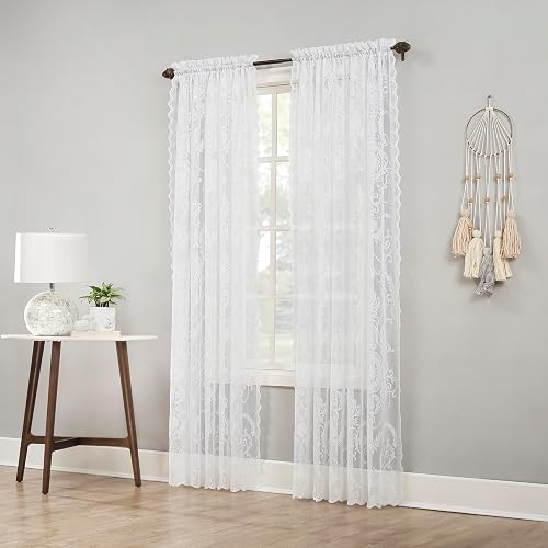 No. 918 Ariella - Panel de Cortina con Bolsillo para Barra de Encaje Floral, 58 x 63 Pulgadas, Color Blanco