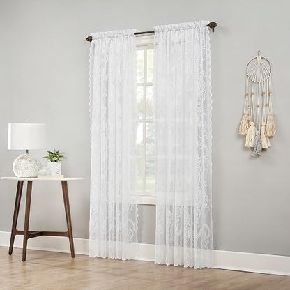 No. 918 Ariella - Panel de Cortina con Bolsillo para Barra de Encaje Floral, 58 x 63 Pulgadas, Color Blanco