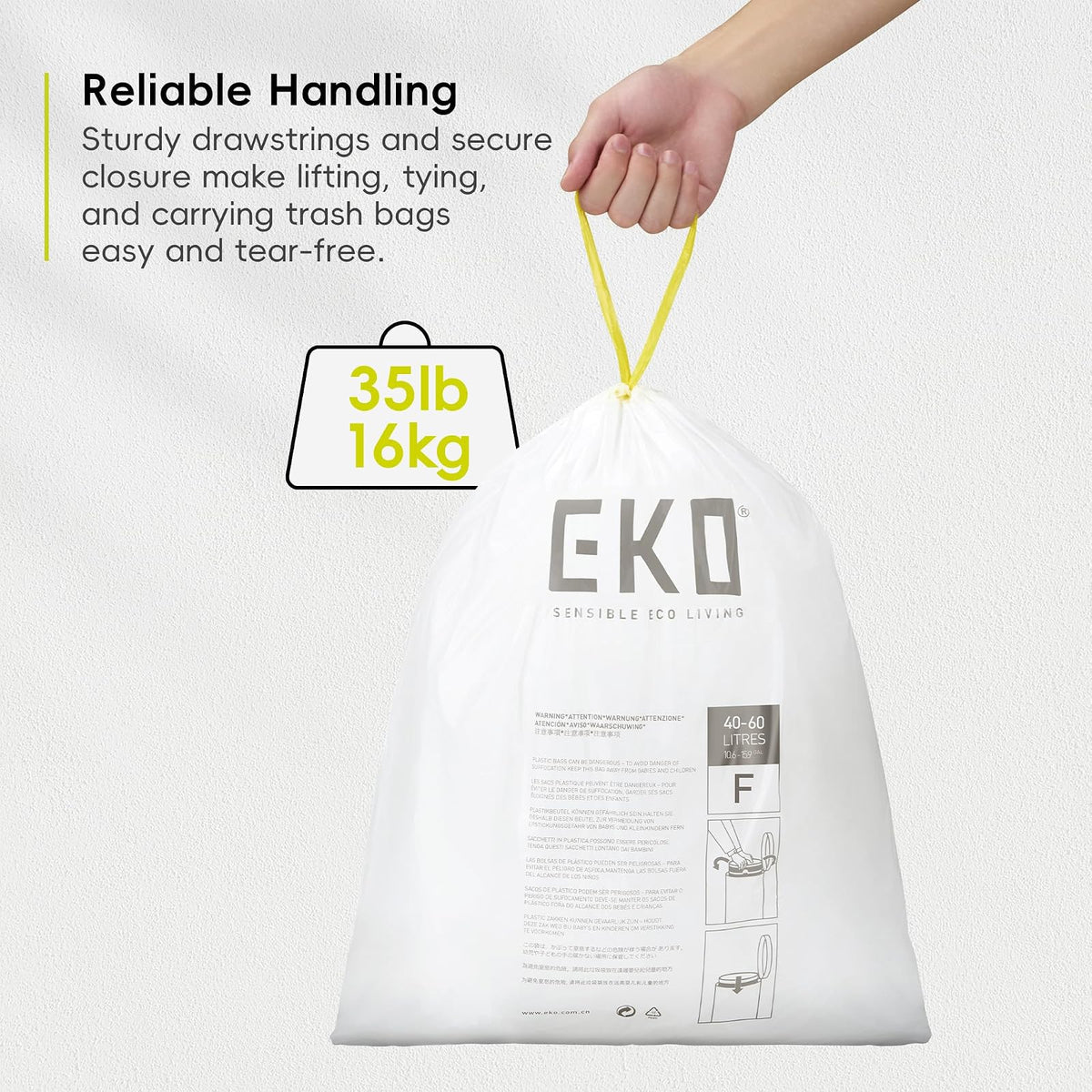 EKO Bolsas de Basura extrafuertes con cordón Tamaño F. 40-60 Litros. 110 unidades