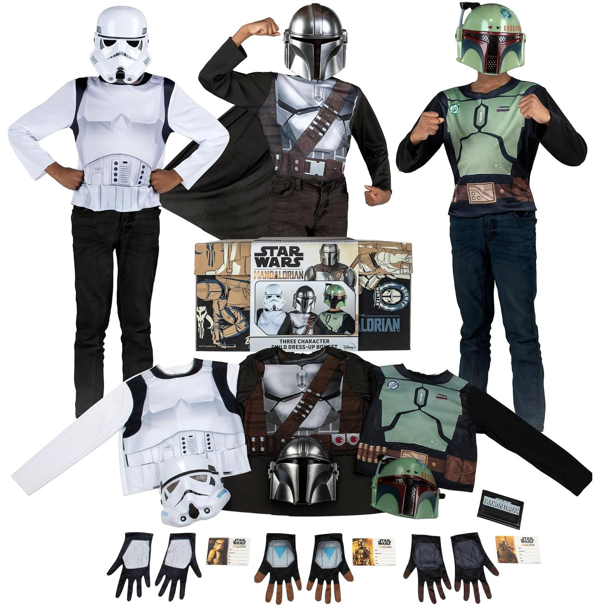 Star Wars The Mandalorian - Caja Oficial de Vestir para jóvenes, Blusas, Guantes y máscaras del mandaloriano, Boba Fett y Stormtrooper Multi
