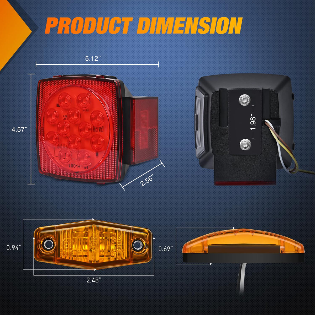 Nilight TR-155 Kit de Luces LED para Remolque, Parada Cuadrada, Ámbar/Rojo, Tercera Barra de Identificación de Freno, 12 V, para Barco/Caravana/Camión
