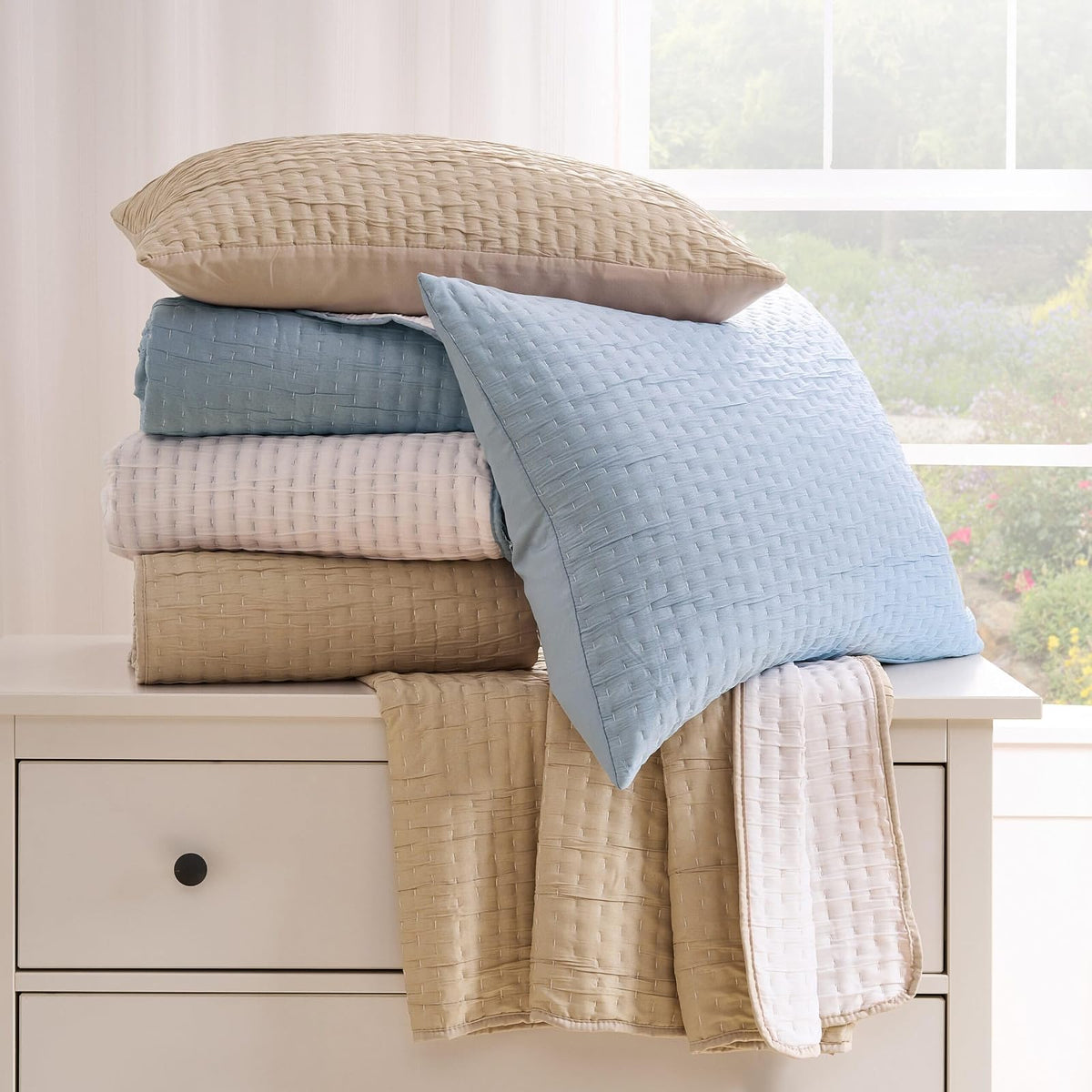 Greenland Home Homestead - Juego de Colcha, Cubrecama Matelassé Tejido, Reversible, 2 Piezas, Tamaño Individual, Azul Cielo