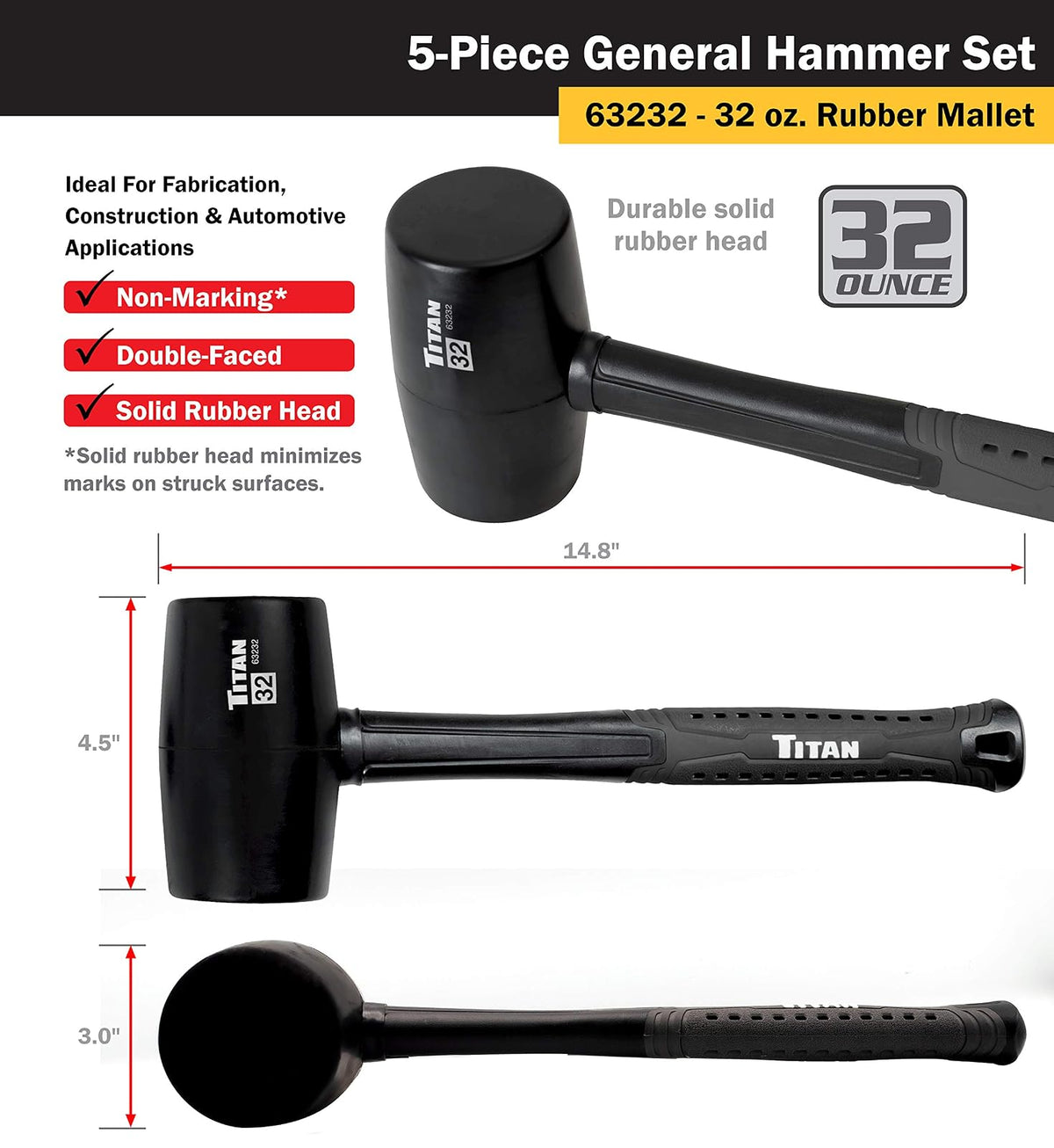 Titan Tools Juego de Martillos 63125, 5 Piezas