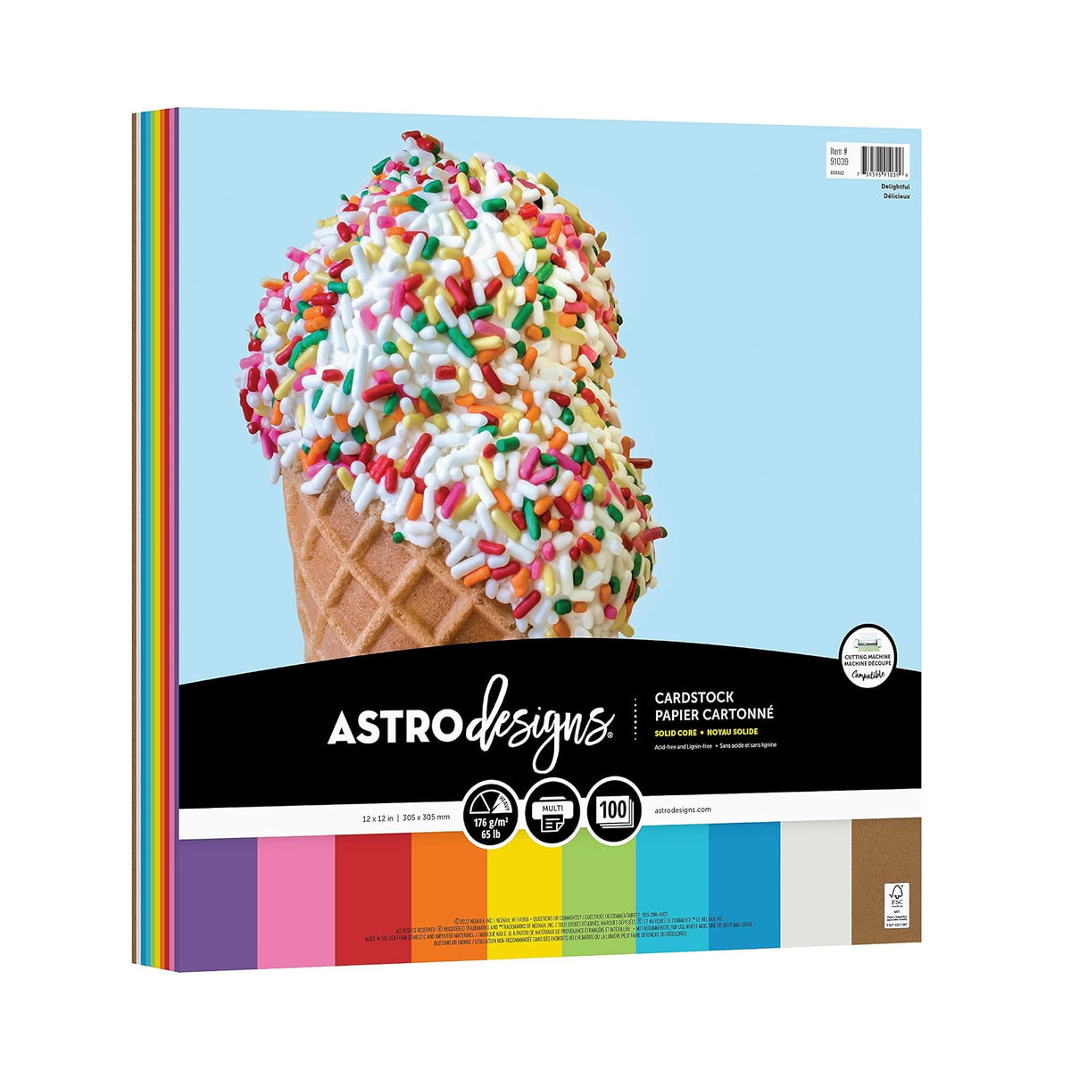 Astrodesigns Crafting Cartulina, 12 x 12 pulgadas, 65 libras/176 g/m², surtido encantador de 10 colores, 100 hojas (91039)
