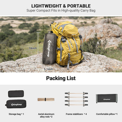 KingCamp - Cuna de Camping, Plegable, portátil, Resistente, Ultraligera, para Adultos, Tienda de campaña, Senderismo, mochilero, Viajes, Interior, Exterior, Interior, Interior, Interior, Campamento