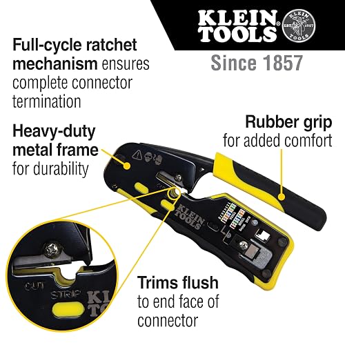 KLEIN TOOLS VDV226-110 | Ponchadora RJ45 | Pela, Corta Y Crimpa | Pass-Thru | Haz instalaciones RJ45 más prácticas: pela, corta y crimpa con una sola herramienta, ideal para trabajos de voz y datos.
