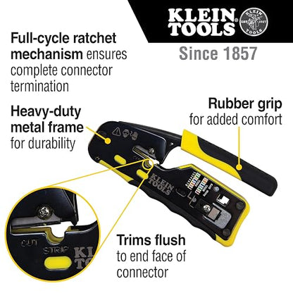KLEIN TOOLS VDV226-110 | Ponchadora RJ45 | Pela, Corta Y Crimpa | Pass-Thru | Haz instalaciones RJ45 más prácticas: pela, corta y crimpa con una sola herramienta, ideal para trabajos de voz y datos.