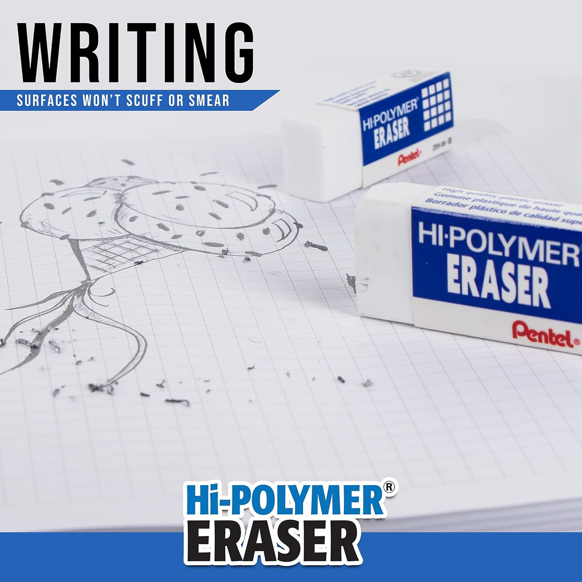 Pentel Hi-Polymer Block Eraser, Large, White, Pack of 10 (ZEH10PC10)