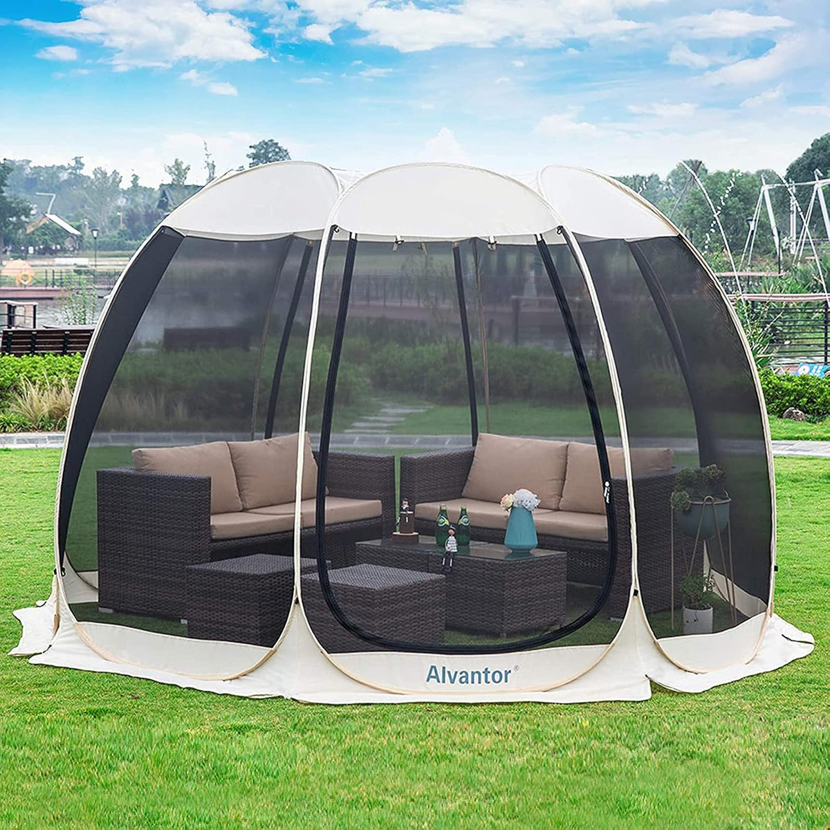 Alvantor Screen House Gazebo, Tienda de campaña para 6-10-15 Personas con mosquiteros, Refugio Solar instantáneo Resistente a los Rayos UV para jardín, Patio, Patio Trasero