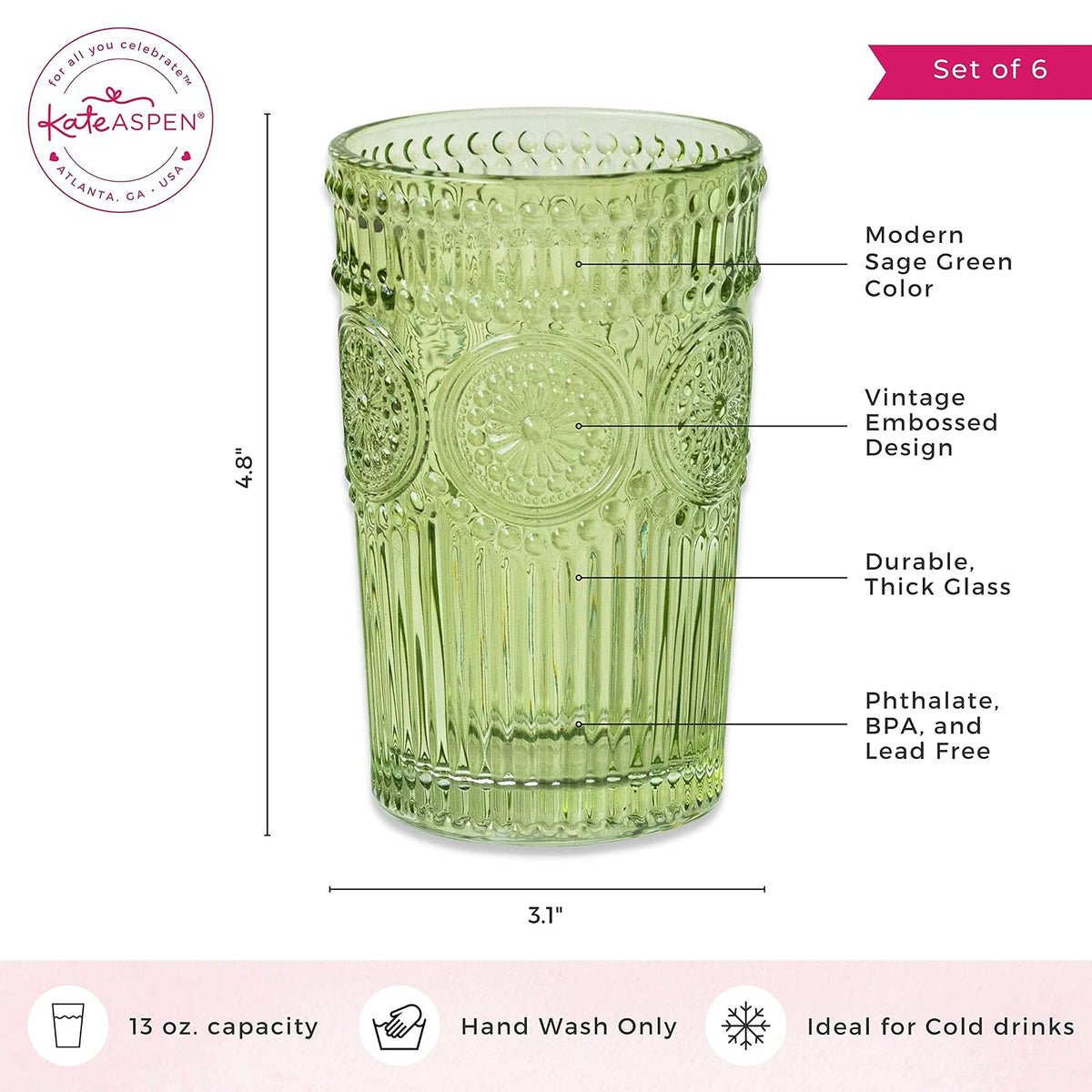 Juego de vasos de vidrio con relieve clásico de 6 a 13 onzas para agua, té helado, cócteles, cristalería de colores para cocina, vasos clásico, bonitos vasos de vidrio, vasos bohemios