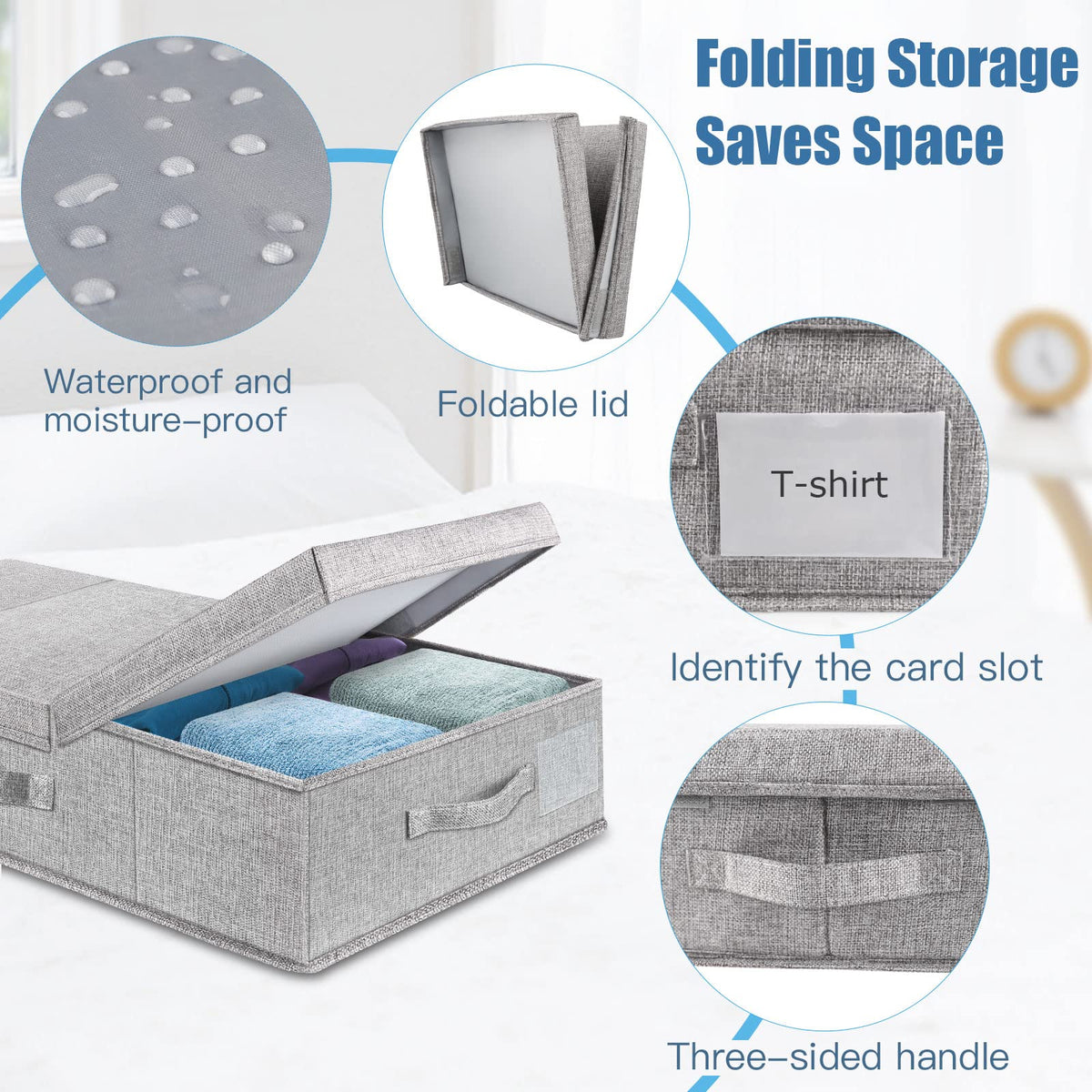 Supowin Contenedores de almacenamiento debajo de la cama con tapas, caja organizadora grande para debajo de la cama con asa, plegable debajo de las bolsas de almacenamiento para organizar ropa