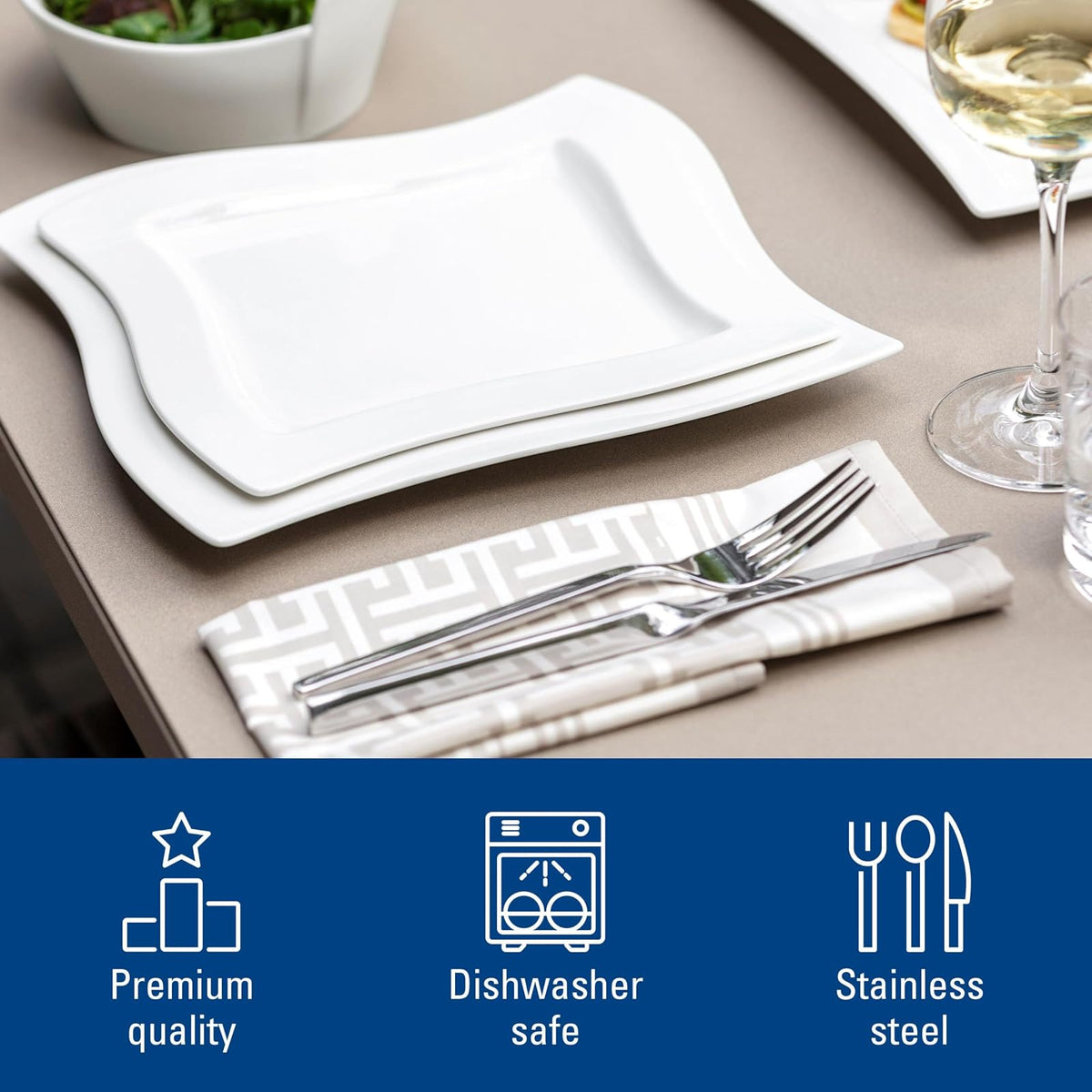 Villeroy & Boch NewWave Collection Juego de cubiertos de 20 piezas, servicio para utensilios de acero inoxidable 4, 18/10, apto para lavaplatos