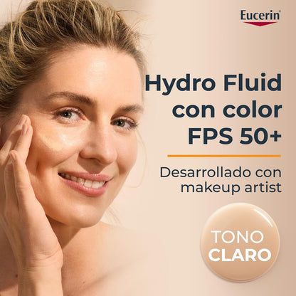 Eucerin Sun Face Hydro-Fluid FPS 50 + Tono Claro 50ml Protector Solar Facial con Color, textura ligera, suave y refrescante. Rápida absorción sin sensación grasosa o pegajosa.