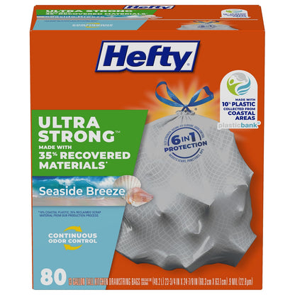 Hefty Bolsas de Basura con Cordón 13 Galones, Aroma Cítrico, 80 Piezas - Blanco - 80 Count (Pack of 1)
