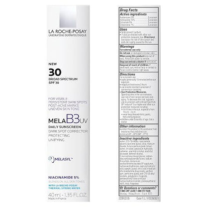 La Roche-Posay Mela B3 Tratamiento Anti-Manchas Corrector, Protector SPF 30 con Niacinamida y Melasyl™, Mejora la Apariencia de las Manchas Oscuras, 40 ml