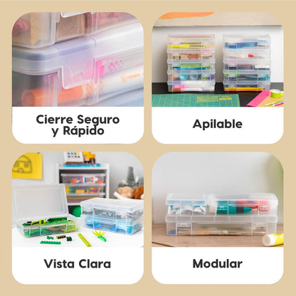 IRIS USA Organizadores de Cajas Plásticas Medianas, 10 Piezas, Claras | Contenedores para cuentas con tapa de broche, ideales para manualidades, recortes, calcomanías y porristas