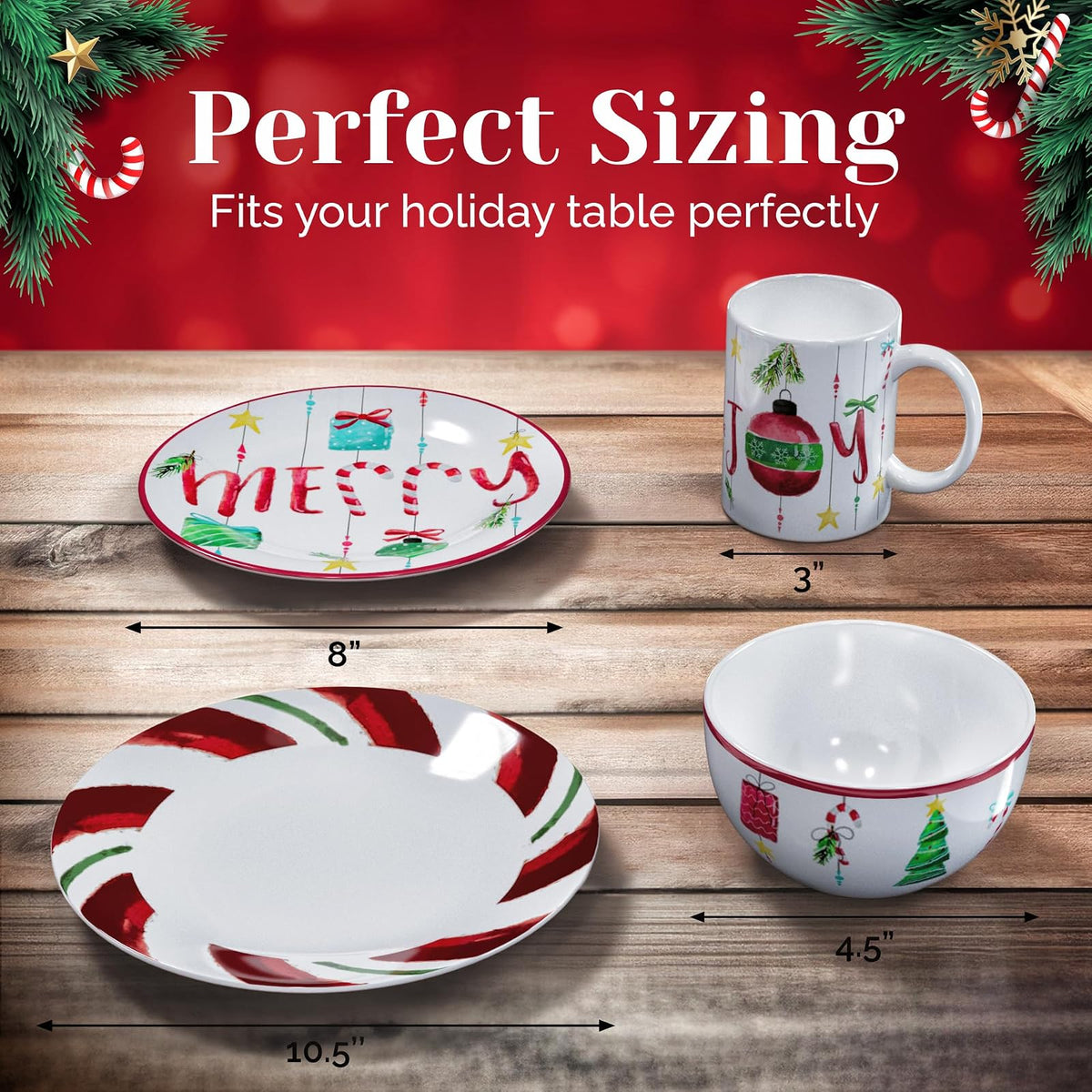 American Atelier 7216-16-RB Ornaments - Vajilla navideña (10,5 x 10,5 cm), color verde y rojo