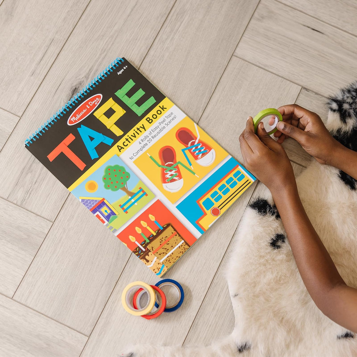 Melissa & Doug Libro de actividades con cintas, contribuye al aprendizaje temprano de habilidades, 4 rollos de cinta de rasgado fácil, resistente encuadernación en espiral, 20 páginas, 27.686 cm alto x 20.066 cm ancho x 1.143 cm largo