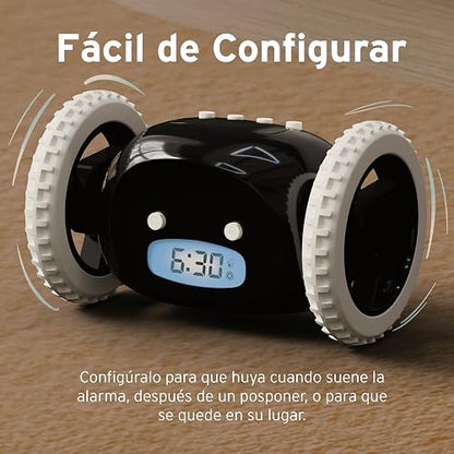 CLOCKY Reloj Despertador con Ruedas Digital Potente Ruidoso para Dormilones | Alarma Sonido Muy Fuerte Sordos Sueño Pesado Adultos Niños Inteligente Fugitivo Se Mueve Regalo Divertido, Negro