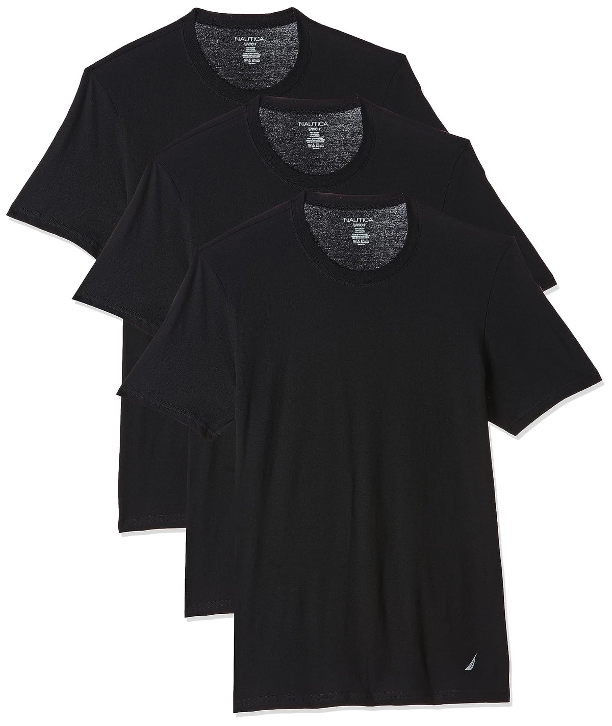 Nautica - Playera de algodón con Cuello Redondo para Hombre, Paquete de 3 - M - Negro (Black New)