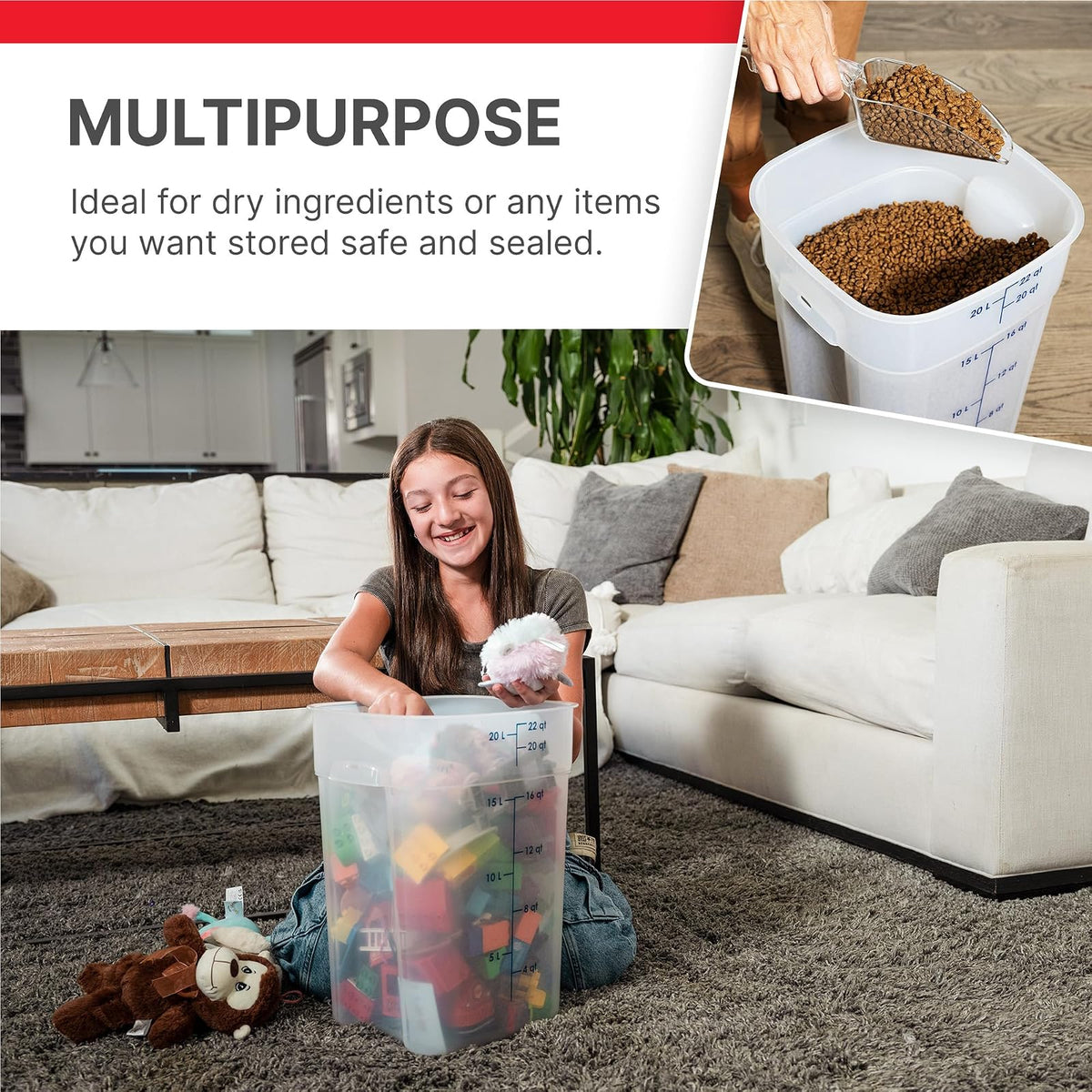 Cambro FreshPro - Contenedor de almacenamiento de alimentos de 22 cuartos (QT) con tapa (grado de restaurante), para preparación de alimentos, cocina comercial, contenedor de comida para mascotas y