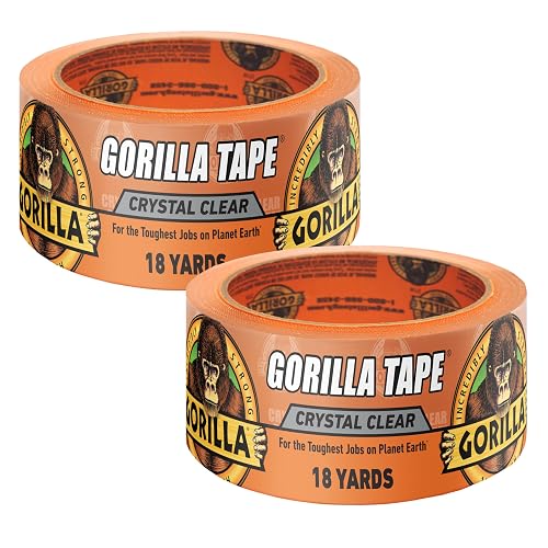 Gorilla Cinta adhesiva de reparación transparente, 1.9 pulgadas x 18 yardas, transparente, (paquete de 2)