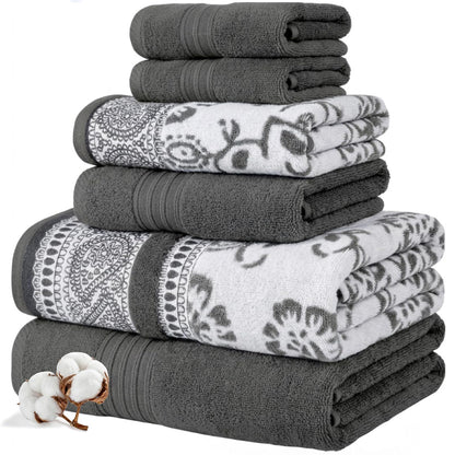Modern Threads - Juego de 6 Piezas, 2 Toallas de baño, 2 Toallas de Mano, 2 paños de baño teñidos de Jacquard/sólido Juego de Toallas Ophelia Stone - Mediano - Piedra