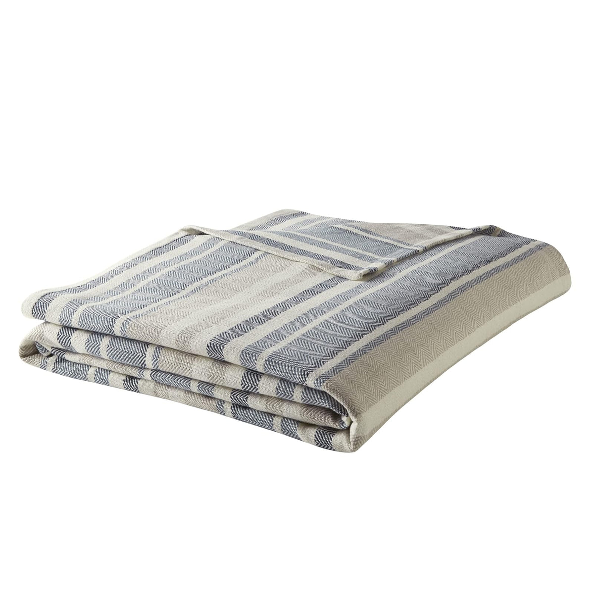 Eddie Bauer - Manta Individual, Ropa de Cama de algodón Ligero, decoración del hogar para Todas Las Estaciones (Espiga Azul Raya, tamaño Individual)