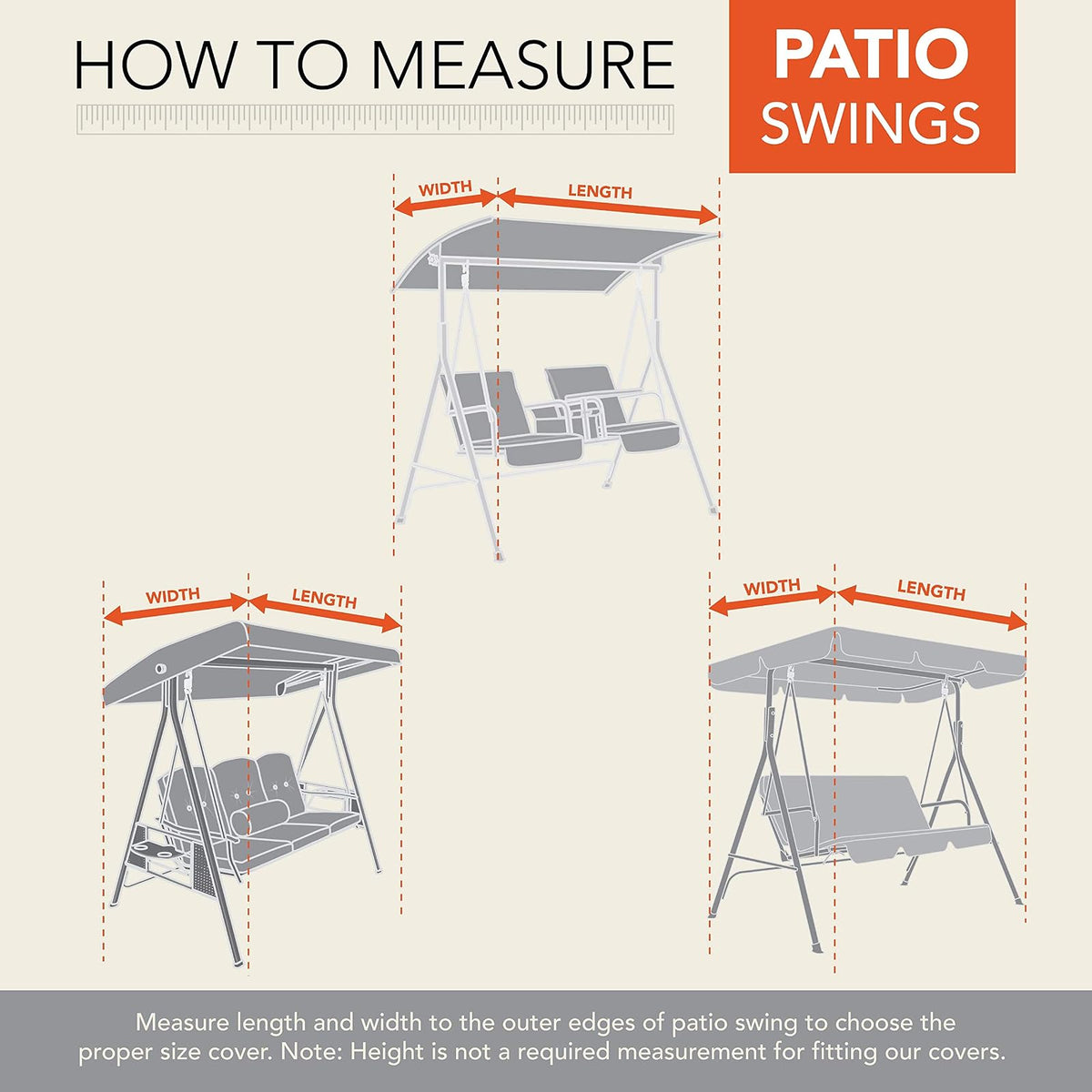Moderna funda de columpio para patio de ocio, protección de muebles de exterior, perfecta para patio, terraza y porche, funciona para columpios de una plaza, doble y triple plaza, 87 pulgadas de largo x 64 pulgadas de profundidad x 66 pulgadas de alto, be