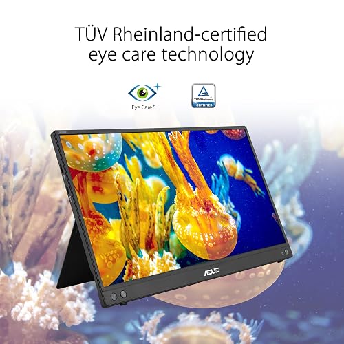 ASUS ZenScreen MB16AHV Monitor Portátil Full HD HDMI como Segunda Pantalla | IPS FHD 1920x1080, portátil 0.9kg y 10mm, doble USB-C + Mini-HDMI, superficie antibacterial, base plegable y trípode 1/4"