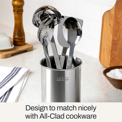All-Clad Juego de utensilios de cocina de acero inoxidable de 5 piezas, incluye cucharón, cuchara sólida, cuchara ranurada, volteador y organizador de almacenamiento, calibre pesado, ergonómico, apto