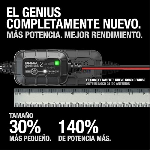 NOCO GENIUS2: Cargador de batería Inteligente 6V/12V 2A – Mantenedor automático, Cargador Lento y desulfatador con protección contra sobrecarga y compensación térmica – para baterías Plomo y Litio