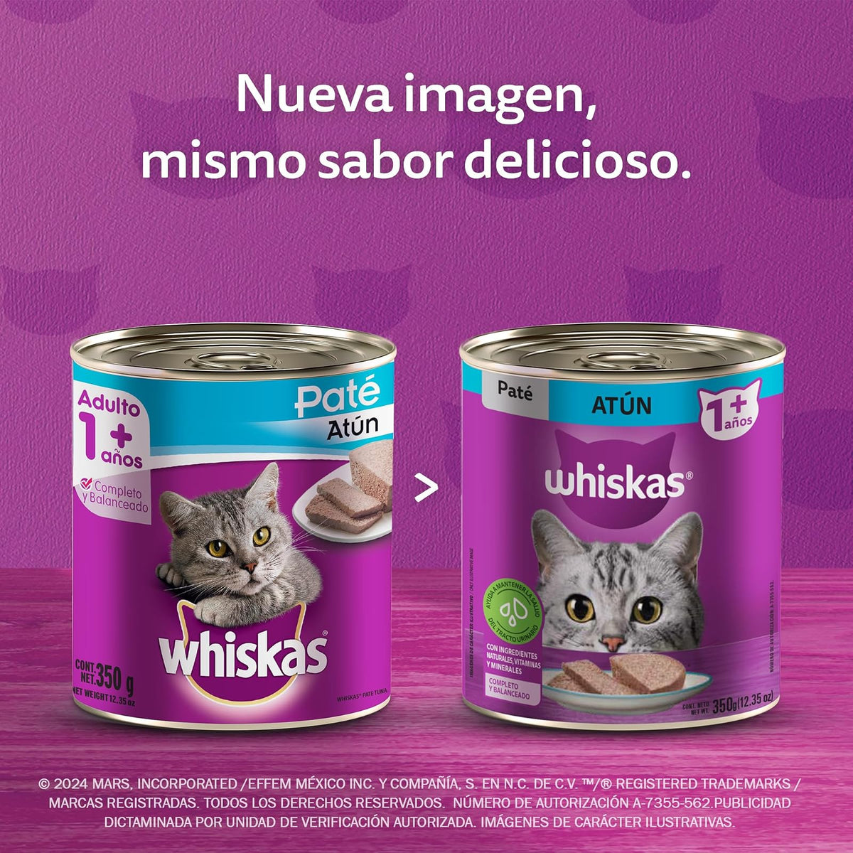 Whiskas Alimento para Gato Adulto en Lata, Sabor Res, Paquete de 24 Piezas, 350g c/u