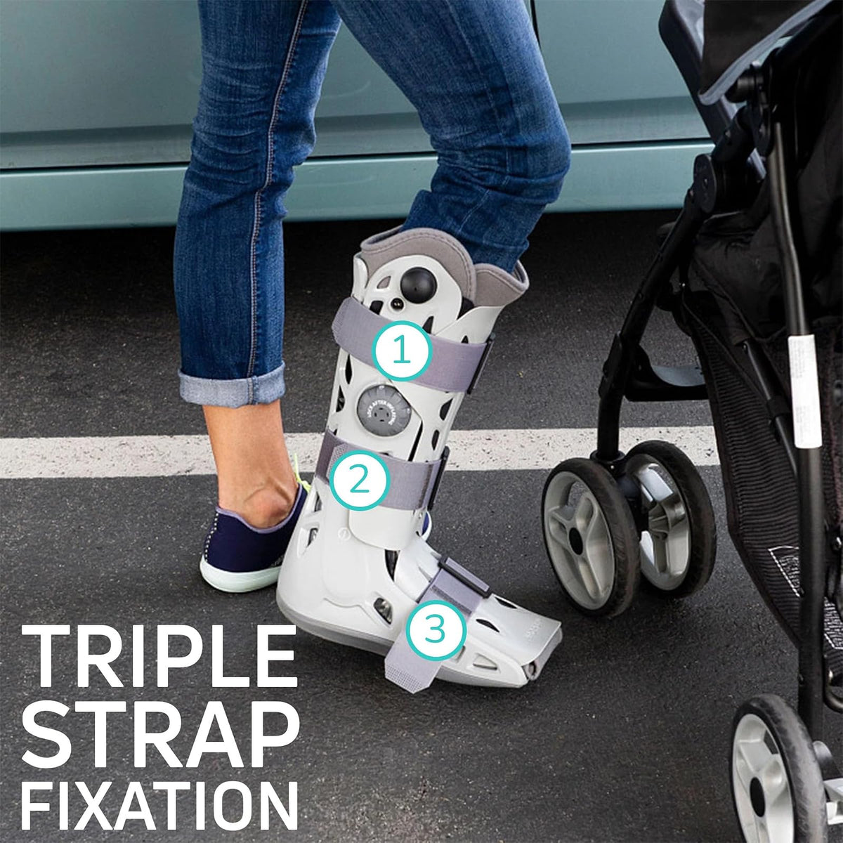 Aircast Airselect Elite Walker Boot, ajuste universal, mediano (gris) | Carcasa semirrígida, celdas de aire dúplex para control de edema, inflado integrado
